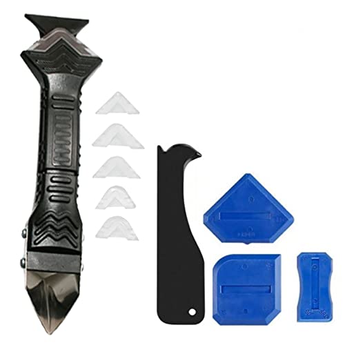 Silicone Caulking Tool 11 PCS,5 in 1 Stainless Steelhead Caulk Finishing Tool for Kitchen Frame Seal Bathroom Window Sink Joint Tile (Transparent) - color: Transparente