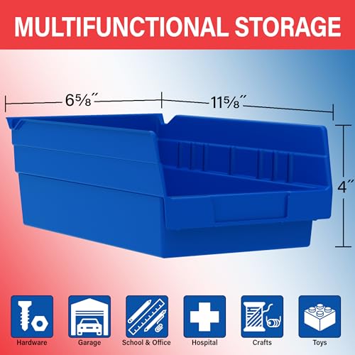 Akro-Mils 30130 Plastic Shelf Bins, Heavy Duty Storage Bins for Garage, Closet, and Drawer Organization, 12" x 6-1/2" x 4", Clear, 12-Pack - color: Clear