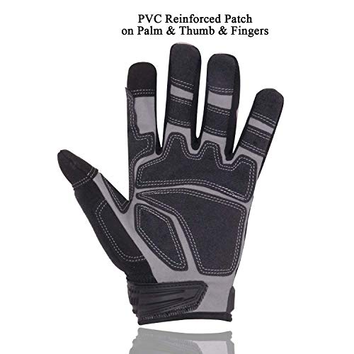 HANDLANDY Mens Work Gloves Touch screen, Utility Mechanic Gloves, Flexible Breathable Fit- Padded Knuckles & Palm - color: Black Red, size: Large