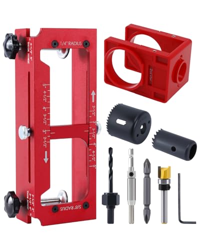 Door Hinge Jig and Door Lock Installation Kit, Aluminum Alloy Router Template for Hinge Mortising from 2.5" to 5" and Types of Square, 1/4", 5/8" Radius, Door Hole Drilling Kit for Knob and Deadbolt - color: A Door Hinge Jig and a Door Lock Installation K