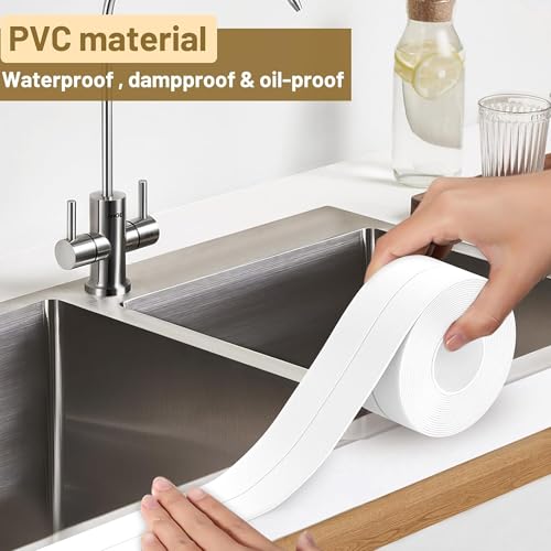 1 Roll Caulk Tape Self Adhesive Waterproof, Transparent Kitchen and Wall Sealing Tape, Bathroom Sealant Strip for Toilet, Bath Tub, Sink, Shower (White,1.5" x10.5Ft) - color: White