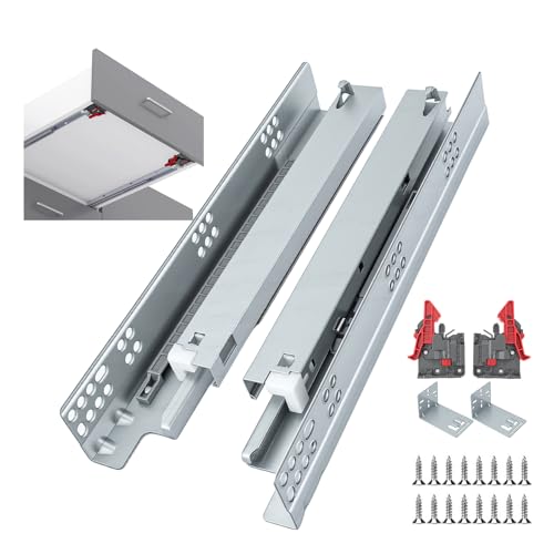 Homdiy 9 Inch 1 Pair Undermount Soft Close Drawer Slides Hidden Bottom Mount Cabinet Rails, Full Extension Concealed Bottom Mount Rails, 100 LB Load Capacity Heavy Duty Steel Cabinet Slides - size: 9 Inch