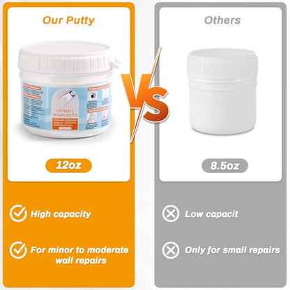 Drywall Repair Kit, Wall Surface Hole Patch Repair Kits with 12OZ White Putty Hole Filler, Fix Wall Surface and Creak Damage with Scraper, Sanding Pad Fill Quick and Easy Solution - color: 12OZ White Wall Repair Putty Patch Kit