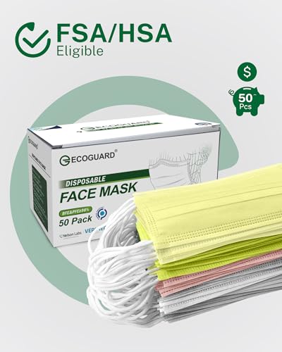 Disposable Face Masks Made in USA, 4 Ply for Families, Students, Breathable All-Day Wear & Safety, FSA HSA Eligible, ASTM Level 3 Medical Grade, 50 Pack, Sunny Mist - color: Sunny Mist, size: 50 Pack, style: Resealable Bag