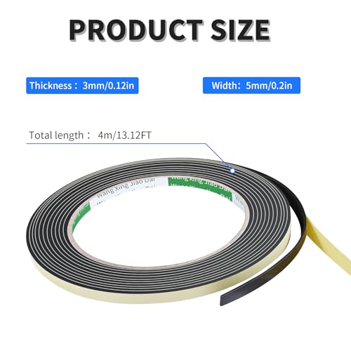 1 Rolls Weather Stripping Door Seal, 4m/13.12Ft L x 5mm W x 3mm T Sealing Foam Tape for Doors Window Automobile, Shockproof Soundproof High Density Adhesive Foam Tape - size: 1pcs 3mm×5mm×13.12Ft(T×W×H)