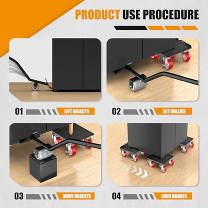 LOYAL TIGER 2000LBS Heavy Duty Furniture Dolly & Mover - 6.4" Carbon Steel Panel with 5X 360° Wheels, Non-Slip Sliders & Lifter for Sofa, Piano, Appliances (Red) - color: Red, size: 6.4in