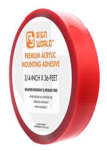Best 3/4" Acrylic Double-Sided Mounting Tape, Residue Free Upon Removal, Crystal Clear, Heavy Duty, Weather-Resistant, Red Backing (3/4-Inch x 36-Feet) - size: 3/4-Inch