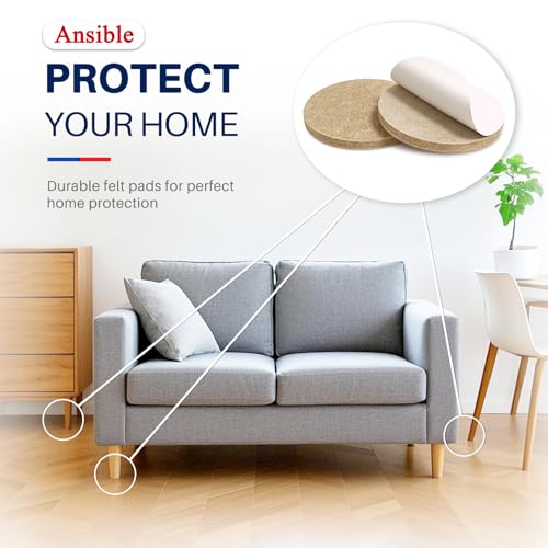 Ansible 60 PCS Felt Furniture Pads 1", Felt Pads for Chair Leg Floor Protectors for Hardwood Floors Round (Beige) - size: 60 PCS 1" Beige, Round