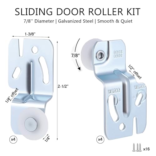 8 Pcs Sliding Closet Door Roller Kit Top-Hung Closet Door Rollers, Wheel Diameter Closet Sliding Door Roller Hardware Kit, for 3/4" to 1-3/8 Inch Thick