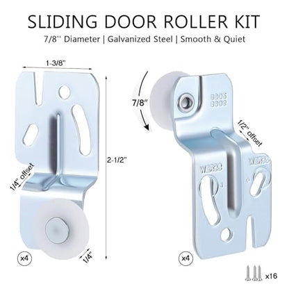 8 Pcs Sliding Closet Door Roller Kit Top-Hung Closet Door Rollers, Wheel Diameter Closet Sliding Door Roller Hardware Kit, for 3/4" to 1-3/8 Inch Thick