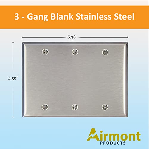 AP-10413, Stainless Steel Blank Wall Plate, 3 Gang Standard Size 4.50" x 6.38" Corrosion and Heat Resistant, Unbreakable Metal, Silver, Cover Unused Electrical Sockets or Switch Holes - size: 3 Gang
