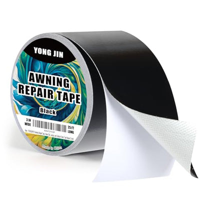 YONGJIN RV Awning Repair Tape, Heavy Duty Outdoor Tent Repair Tape and Tarp Tape, Waterproof Tarp Patch Kit for Camper, Boat Covers, Canvas, Sail, Canopy, and Outdoor Fabric Tear Repair (3 inch) - size: 3 inch