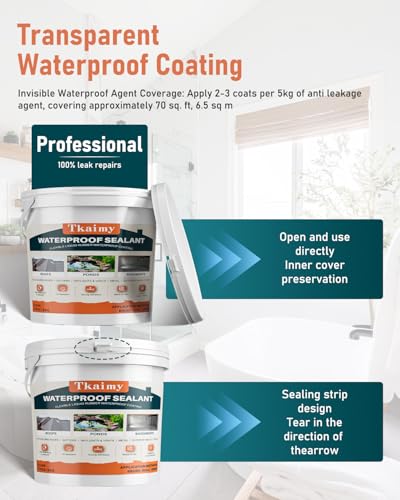 Tkaimy Transparent Waterproof Coating 175oz, Water-Based Invisible Waterproof Agent Leak Repair Sealant, Indoor & Outdoor Roofs, Shower Walls, Bathroom, Kitchen, Liquid Water Proof Clear Sealant - style: 175 OZ