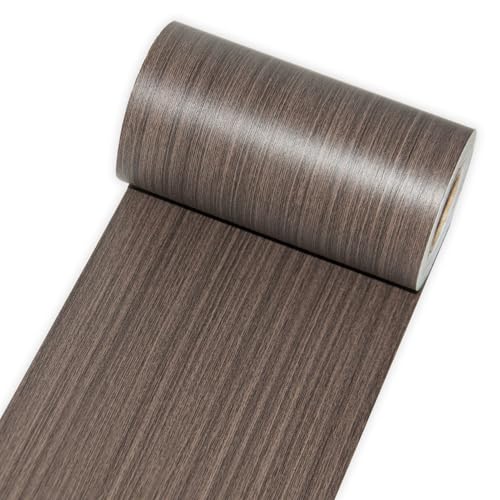 Deep Gray Border Peel and Stick, 4 inch X 32 ft Self Adhesive Wood Repair Tape, 1Roll Wood Colored Trim Wood Grain Repair Patch for Mirrors, Doors, Windows, Floors, Furniture, Bathroom - color: Deep Gray