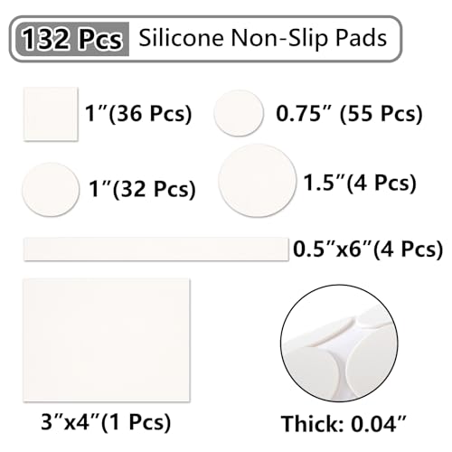 Jayen 132 Pcs Non Slip Self-Adhesive Silicone Cuttable Furniture Pads, Anti-Sliding Anti-Scratch Rubber Floor Protectors for Any Furniture and Appliances - White (Matte) - size: White