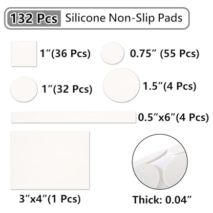 Jayen 132 Pcs Non Slip Self-Adhesive Silicone Cuttable Furniture Pads, Anti-Sliding Anti-Scratch Rubber Floor Protectors for Any Furniture and Appliances - White (Matte) - size: White