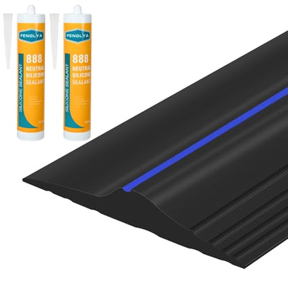 ToLanbbt 20Ft/6M Universal Garage Threshold Seal Strip with 300ml Black Sealants/Adhesives, Garage Door Bottom Weatherproof Strip Rubber DIY Weather Stripping Replacement (Black-Blue Line) - color: Black+Blue, size: 20 Ft (incl. 2 adhesives)