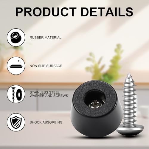 12Pack Rubber Feet for Cutting Board with Stainless Screws, Non Slip Pads for Furniture, Cutting Board Anti Slip Pads (Black)