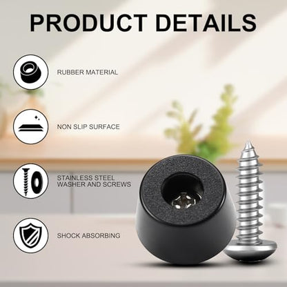 12Pack Rubber Feet for Cutting Board with Stainless Screws, Non Slip Pads for Furniture, Cutting Board Anti Slip Pads (Black)