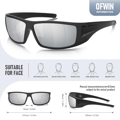 Polarized Sports Sunglasses for Men Women Unbreakable Frame Cycling Fishing Wrap Around Sunglasses UV400 Protection - color: 1-black Frame/Silver Mirror Lens
