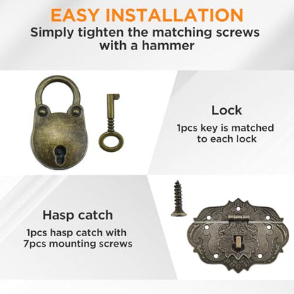 2 Set Jewelry Box Hasp Catch and Lock, Retro Engraved Decorative Hardware Kit with Screws for DIY Wooden Case Furniture Cabinet Suitcase Decoration and Repairs (Antique Bronze)