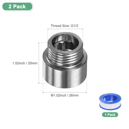 M METERXITY Shower Head Extension Arm, Stainless Steel G1/2 Male to Female Extension Pipe Fitting Adapter with PTFE Thread Seal Tape for Shower/Faucet, Pipe Plumbing Coupler 1"/25mm 2-Pack - size: 1"/25mm