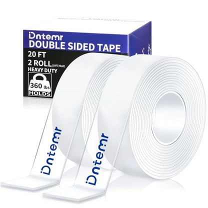 Nano Double Sided Heavy Duty Mounting Tape 2 Rolls, 20FT Total, 120 x 1.18 Inch, Removable Washable Reusable Adhesive Tape for Wall Hanging, Home Decor, Posters, Crafts, Classroom & Office - size: 20FT