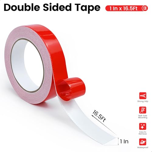 MOJOTORY Double Sided Foam Tape, Super Strong Holds Firmly, Shock Absorption, Easy Peel Red Liner, No Residue Mounting Tape for Lightweight DIY, Pictures & Home Decor (1 in x 16.5 Ft) - size: 1.0In x 16.5Ft