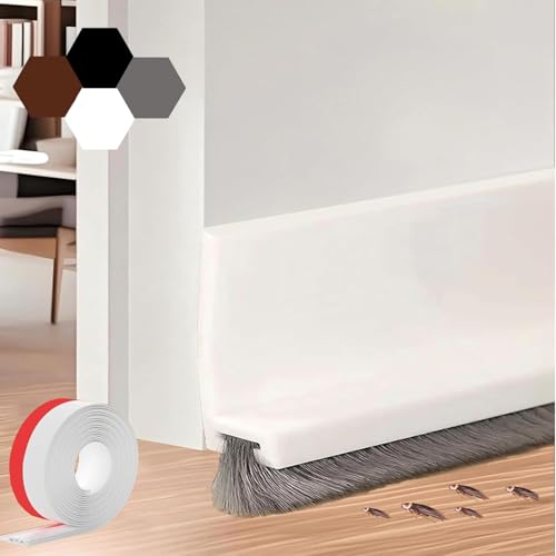 39-inch Door Draft Stopper with Brush - Adhesive Weather Stripping Seal for Exterior/Interior Doors | Under Door Sweep Blocks Drafts, Noise & Dust | Fits 1/4"-1" Gaps(White) - color: White