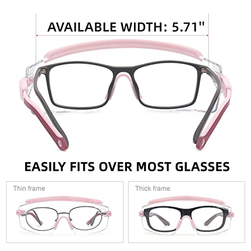 UKNOW Safety Goggles Over Glasses, Anti Fog Safety Glasses with Clear Wraparound Lens, ANSI Z87.1 Protective Eyewear - color: Pink