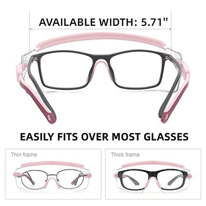 UKNOW Safety Goggles Over Glasses, Anti Fog Safety Glasses with Clear Wraparound Lens, ANSI Z87.1 Protective Eyewear - color: Pink