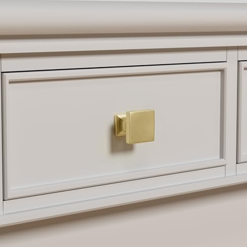 homdiy 10 Pack Brass Cabinet Knob Modern Square Knobs- Gold Kitchen Knob Brass Dresser Drawer Hardware MO6785BB Brushed Gold Kitchen Cabinet Hardware - color: Matte Gold