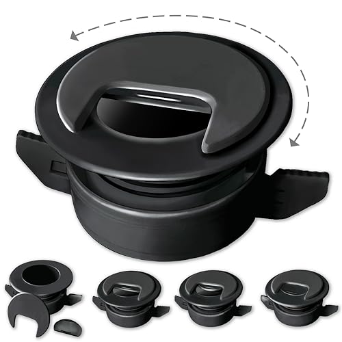 1PK Black Patented: Only Cable, Wire, Cord Management Tool-Free Self-Securing/Locking Grommet and with Cap Slider, for Walls, Ceilings, Desks - Used for All Surfaces 3/8" to 1" Thick. Made in USA - color: Black, size: 1-Pack