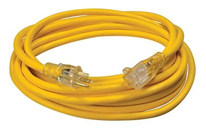 Southwire Heavy Duty Extension Cord, 25Ft, 12 Gauge, 3 Conductor, High Visibility Outdoor Cord, Lighted End, SJTW, Yellow, 25878802