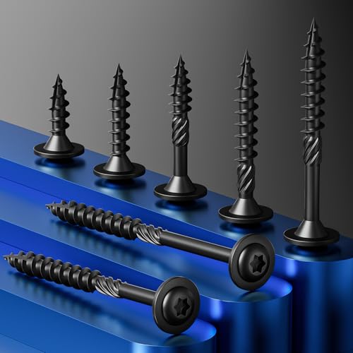Wensilon (1 lbs)#10 x 2-1/2" Black Lag Screws, Structural Wood Screw, Heavy Duty Construction Screw, Rust Resistant, Washer Head, Black Coated Exterior Wood Screws, Star Drive with Bit - color: Black, size: #10 x 2-1/2"