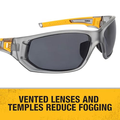 DEWALT DPG112-1D Miter™ Premium Vented No-Slip Safety Glasses – Clear Lens – Vented Frame & Lenses – Rubber Temples & Nosepiece – 1 Pair - color: Gray/Yellow / Clear, size: One Size