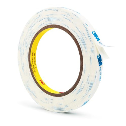 3M 1600T Double Sided Tape, PE Foam Tape 0.5" x 18 Ft White Removable Strong Adhesive No Residue for RV Picture Hanging, Posters Frames Wall Decor Indoor & Outdoor Use - size: 0.5" x 18Ft