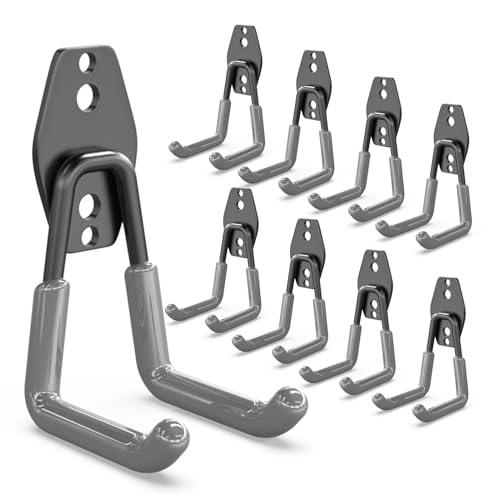 3-H Garage Wall Hooks Heavy Duty 8 Pack, Anti-Slip Steel Wall Mount Storage Hooks for Hanging Ladder Garden Yard Tools, Utility Organizer for Garage Lawn Shed(Gray) - color: Gray, size: 8