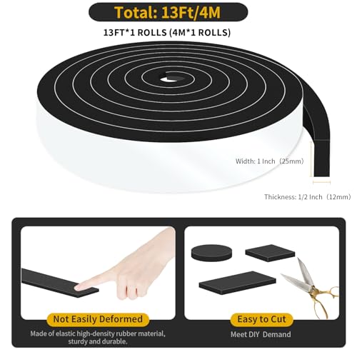 Weather Stripping Door Seal,Weather Stripping,Soundproof,Cold Insulation,High Density CR Foam Insulation Tape for Door, Front Door Frame, Windows,Sliding Door (Black, 1 in x 1/2 in x 13Ft) - size: 1 In x 1/2 In x 13Ft