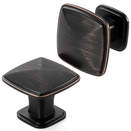 Oil Rubbed Bronze Cabinet Knobs Bronze Drawer Knobs, 10 Pack 1-1/4 Inch, 1990 Square Single Hole Cabinet Pulls for Kitchen Cabinets Drawers Bedroom Dresser Cupboard Bathroom Vanity - color: Oil Rubbed Bronze, size: 1-1/4 Inches, style: 10 Pack Square Knob
