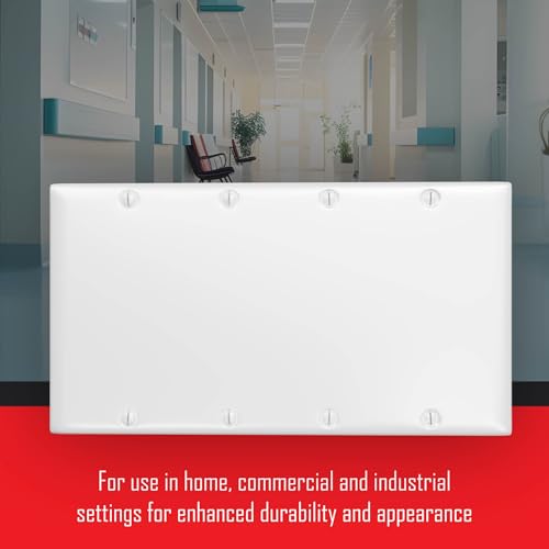 TayMac WW-BBBB 4-Gang White Smooth Metal Standard 4-Blank Wall Plate, Outlet Cover Wall Plate with Screws, Electrical Outlet Cover Plate for 4 Devices - style: Four Gang