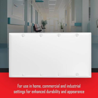 TayMac WW-BBBB 4-Gang White Smooth Metal Standard 4-Blank Wall Plate, Outlet Cover Wall Plate with Screws, Electrical Outlet Cover Plate for 4 Devices - style: Four Gang