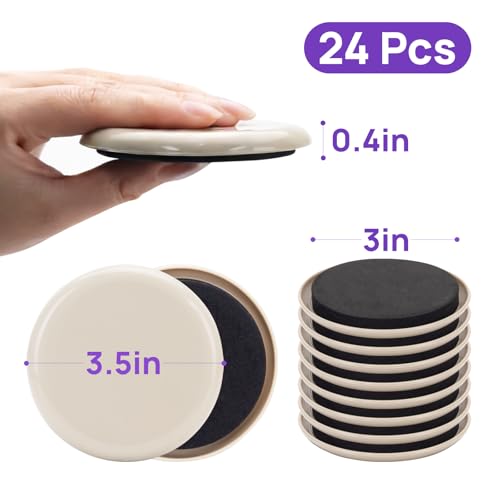 24 PCS Furniture Sliders for Carpet, 3.5 inch Heavy-Duty Reusable Furniture Movers, Plastic Furniture Gliders to Move Heavy furnishings Easily and Protect Floors - size: 24 PCS 3 1/2 inch