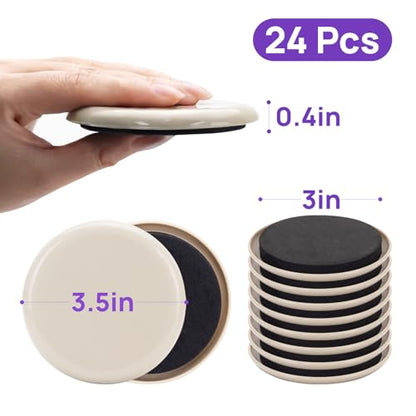 24 PCS Furniture Sliders for Carpet, 3.5 inch Heavy-Duty Reusable Furniture Movers, Plastic Furniture Gliders to Move Heavy furnishings Easily and Protect Floors - size: 24 PCS 3 1/2 inch