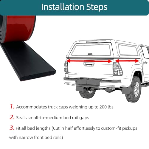 Truck Cap Seal - EPDM Rubber Topper Weather Stripping with Adhesive (2" W x 0.25" H x 10' L) | Camper Shell/Canopy/Tailgate Seal - size: 10Feet