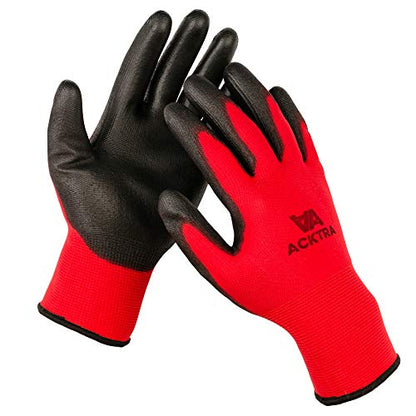 ACKTRA Ultra-Thin PU Safety WORK GLOVES 12 Pairs, WG002 Yellow/Black, Large - color: Yellow/Black, size: Large (Pack of 12)