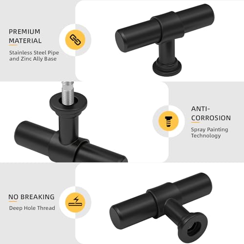 Goldenwarm 10 Pack Black Cabinet Knobs Black Kitchen Cabinet Knobs Kitchen Drawer Handles T Bar Dresser Handles Modern Pulls for Drawer, 2 Inch Overall Length - color: Black, size: Knobs