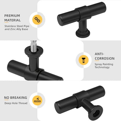 Goldenwarm 10 Pack Black Cabinet Knobs Black Kitchen Cabinet Knobs Kitchen Drawer Handles T Bar Dresser Handles Modern Pulls for Drawer, 2 Inch Overall Length - color: Black, size: Knobs