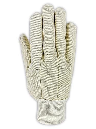 MAGID MultiMaster Cotton Clute Pattern Canvas Chore Gloves, 12 Pairs, Knit Wrist Cuff, Natural, T123
