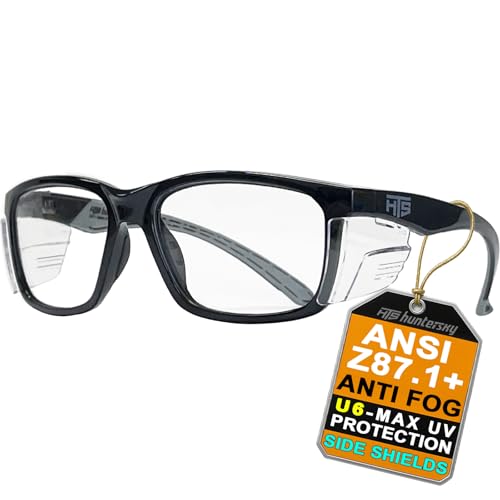HTS HUNTERSKY E60 Anti-Fog Safety Glasses with Side Shields ANSI Z87 Eye Protection for Men Women Lab Chemistry Goggles DIY - color: Black & Clear